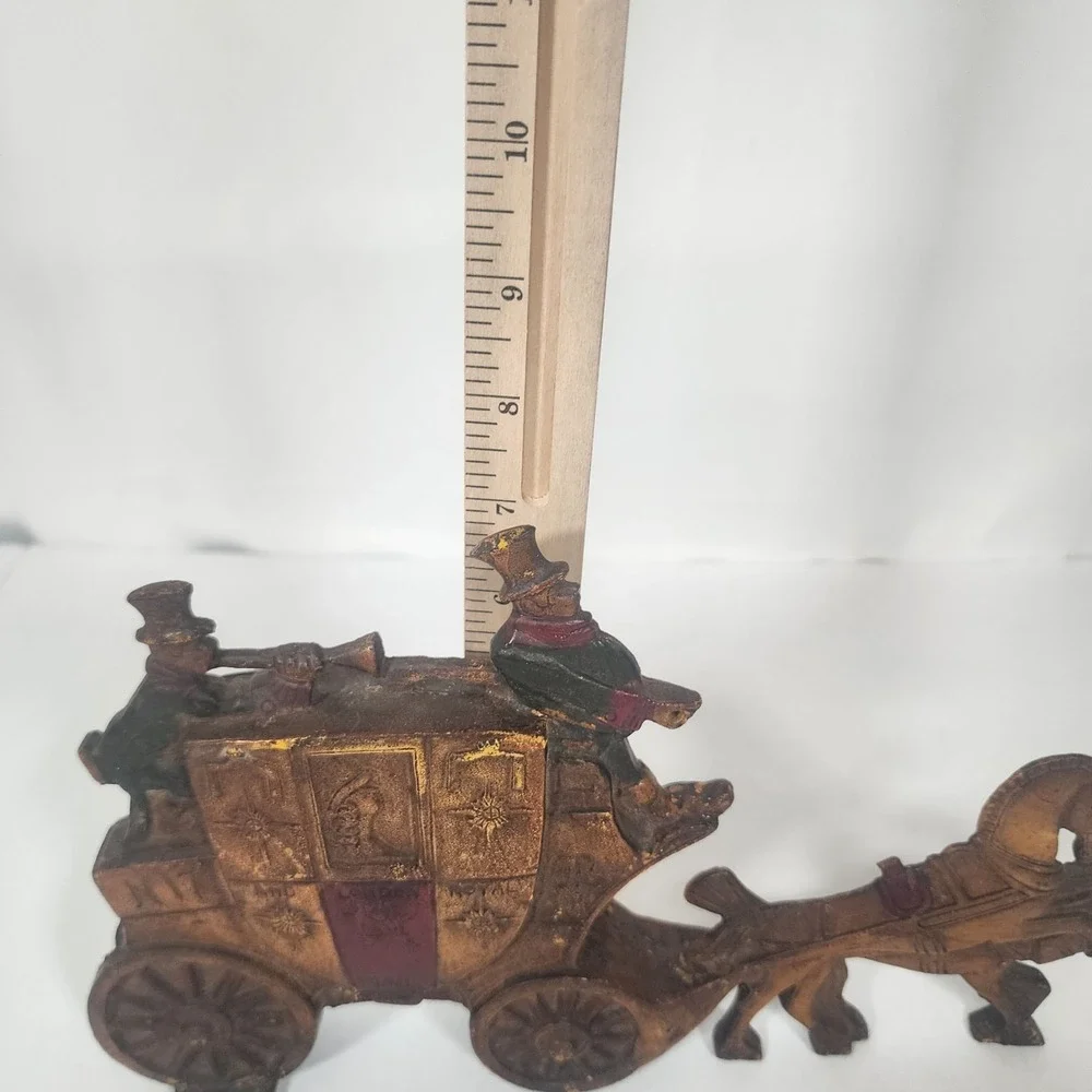 Vintage Cast Iron Royal Mail Stagecoach Doorstop Horse Carriage Painted Decor‎